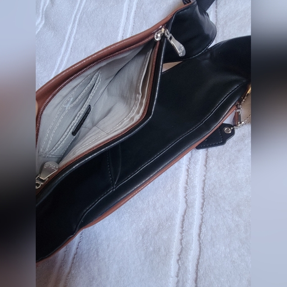 Sash Bag VEGAN Leather Black And Brown Cross Body Bag Travel Pockets - Picture 4 of 5